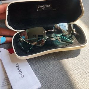 ‼️SOLD‼️Vtg CHANEL RHINESTONE TEAL AQUA SUNGLASSES Y2K 4017- D KYLIE JENNER